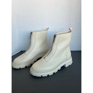 NWT Gianni Bini Nastia Liukin Cream Leather Front Zip Mid Calf Platform Boot 9.5